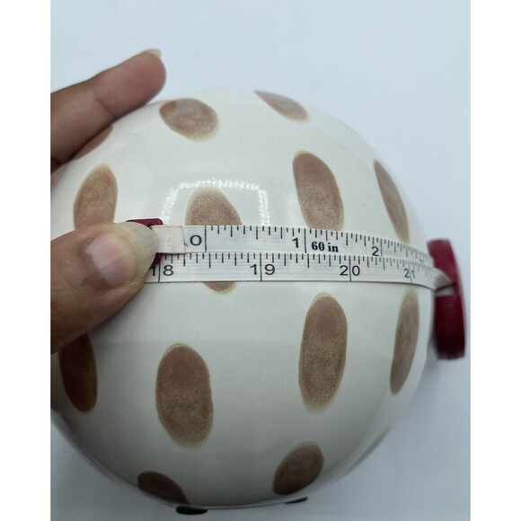 Painted Ceramic Sphere Sculpture, White with Brown Spots, Circumference 18.5in - Picture 6 of 6